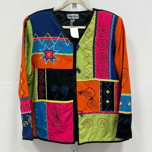 NWT Vintage Indigo Moon Boho Patchwork Embroidered Jacket Multi Color Boho Artsy